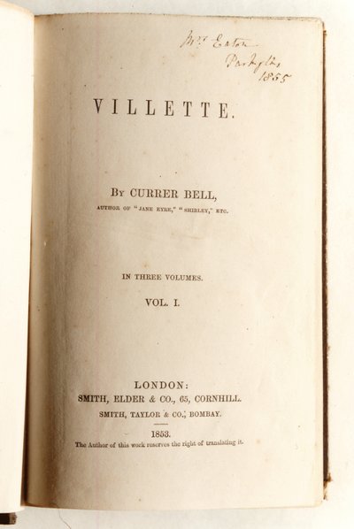 Frontespizio per Villette di Currer Bell, pubblicato da Smith, Elder & Co. nel 1853 da English School